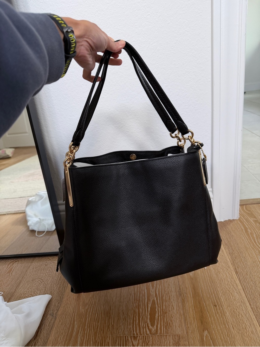 Coach Black Leather Tote with Gold Hardware